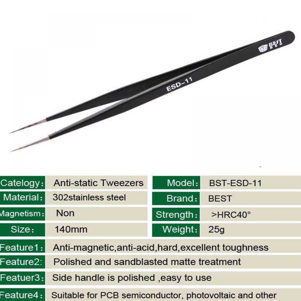 1 ESD11 Stainless Steel Straight Tweezer in Pakistan